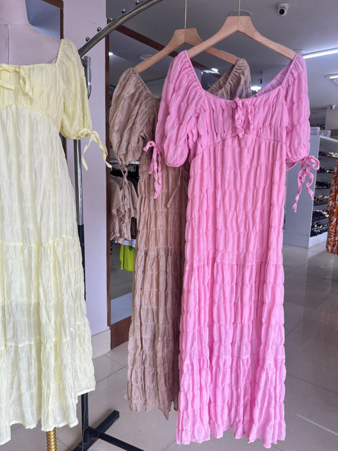 Summer Casual Loose Puff Sleeves Square Neck Dresses